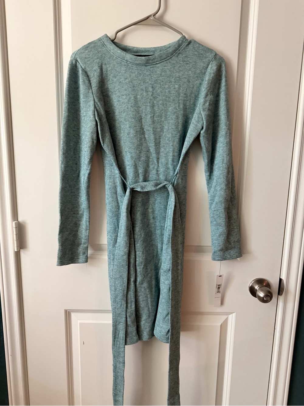 Maggy London Heather Teal Long Sleeve Tie-Waist Knit Dress
